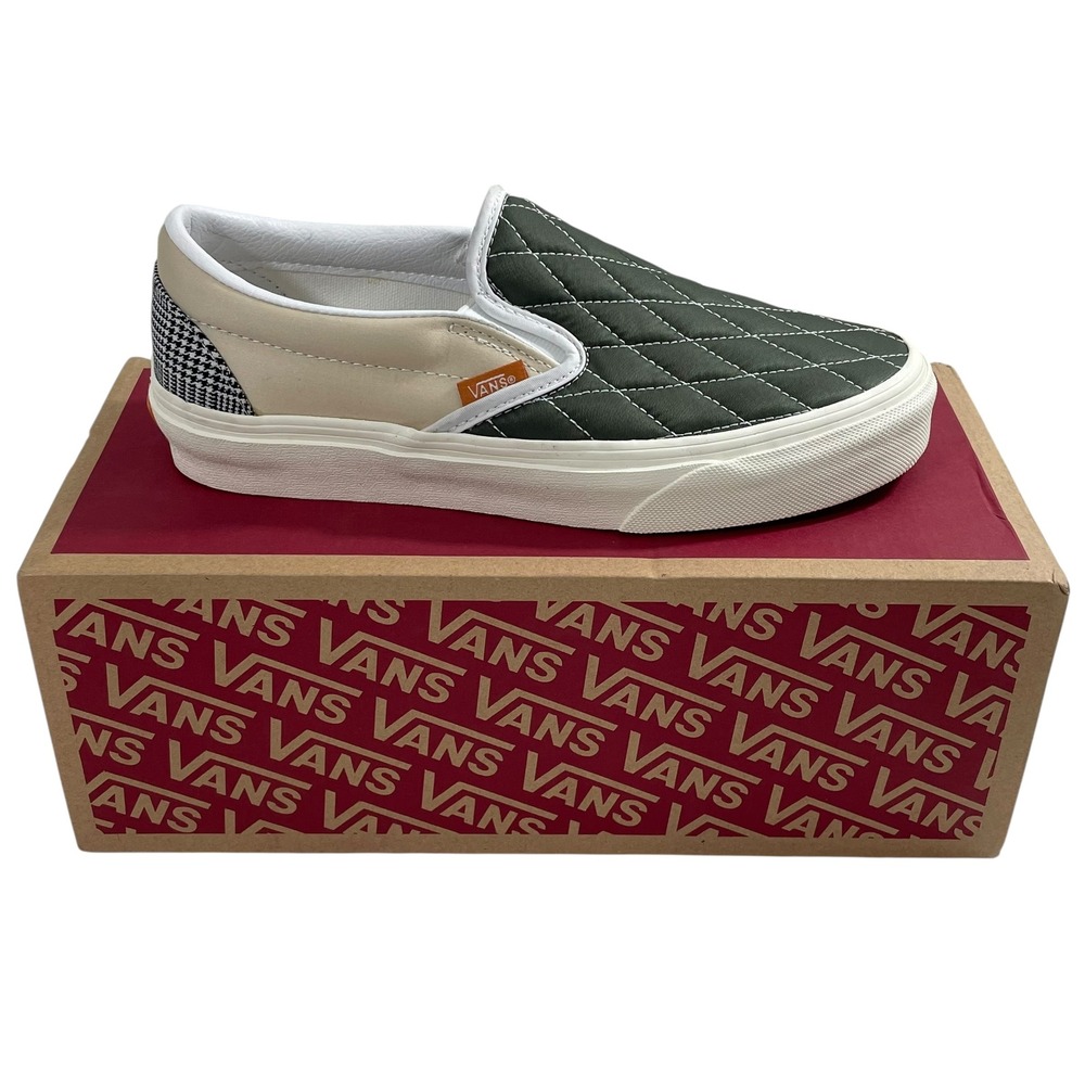 NWT Vans Classic Slip-On Mixed‎ Utility Plaid Multi Green Beige Women's 7 Shoes